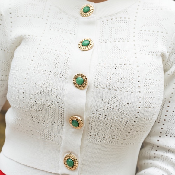New! Monogram Knit Cropped Cardigan - white - Picture 4 of 5